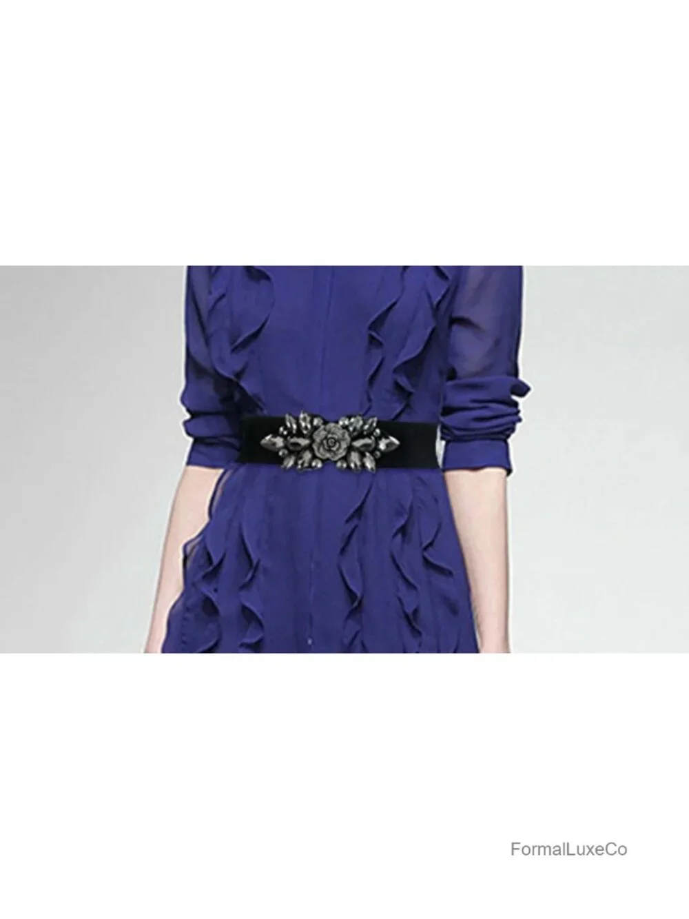 Stretchy Rhinestone Crystal Wide Waist Belt - Faux Leather